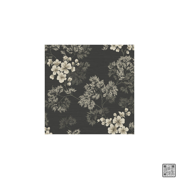 Samples and Purchasing available for Flora - Charcoal  By Phillipe Romano | Phillipe Romano Barclay Living In Style | Botanical & Floral Wallcovering Print at Designer Wallcoverings and Fabrics
