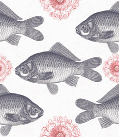 Fish Neutral - White, Grey, Red Wallcovering | Mind the Gap