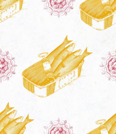 Sardines Yellow - White, Yellow, Red Wallcovering | Mind the Gap