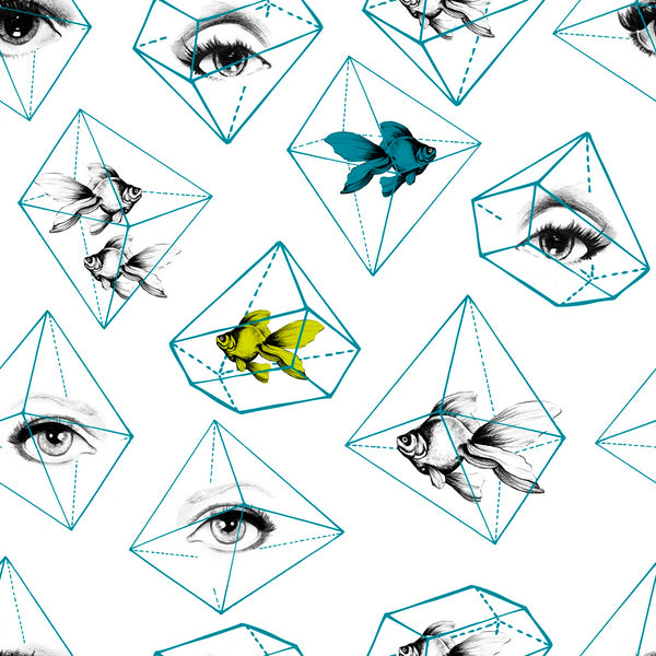 Fish Eye - Black, Blue, White, Green Wallcovering | Mind the Gap