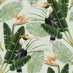 Birds of Paradise - Black, Green, Orange Wallcovering | Mind the Gap