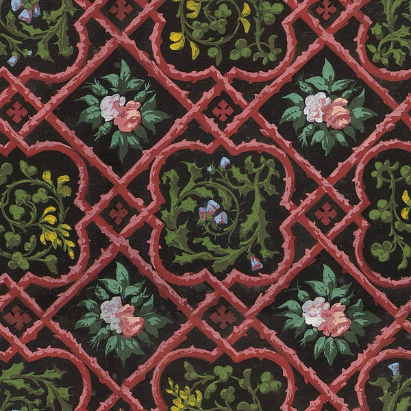 Latticework - Black, Green, Red Wallcovering | Mind the Gap