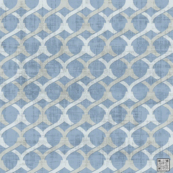 Chain - Powder Blue  By Phillipe Romano | Phillipe Romano Showhouse |Lattice/Scrollwork Metallic Wallcovering Grasscloth