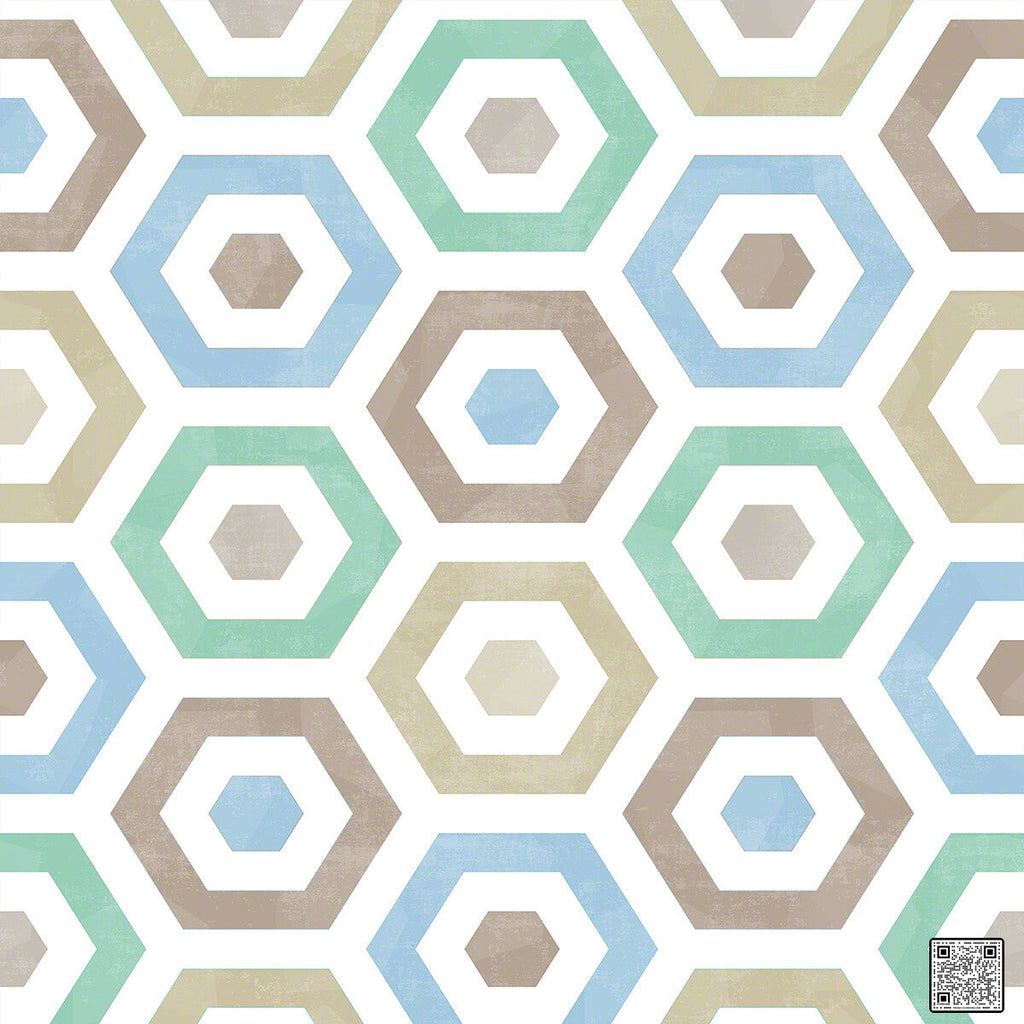 Pop - Green Blue  By Phillipe Romano | Phillipe Romano Showhouse |Modern Geometric Wallcovering Grasscloth