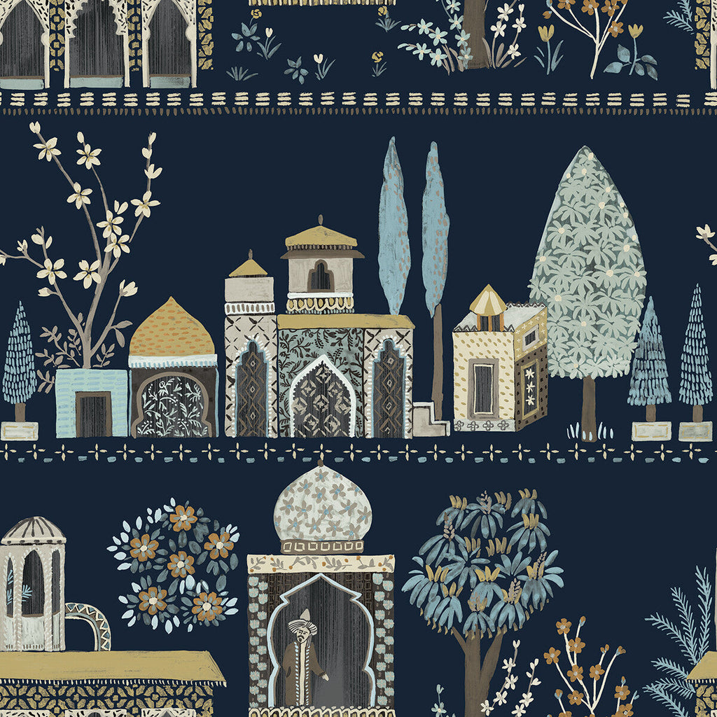 Medina - Dawn Dark Blue By Phillipe Romano | Phillipe Romano The Keys | Novelty Wallcovering Print