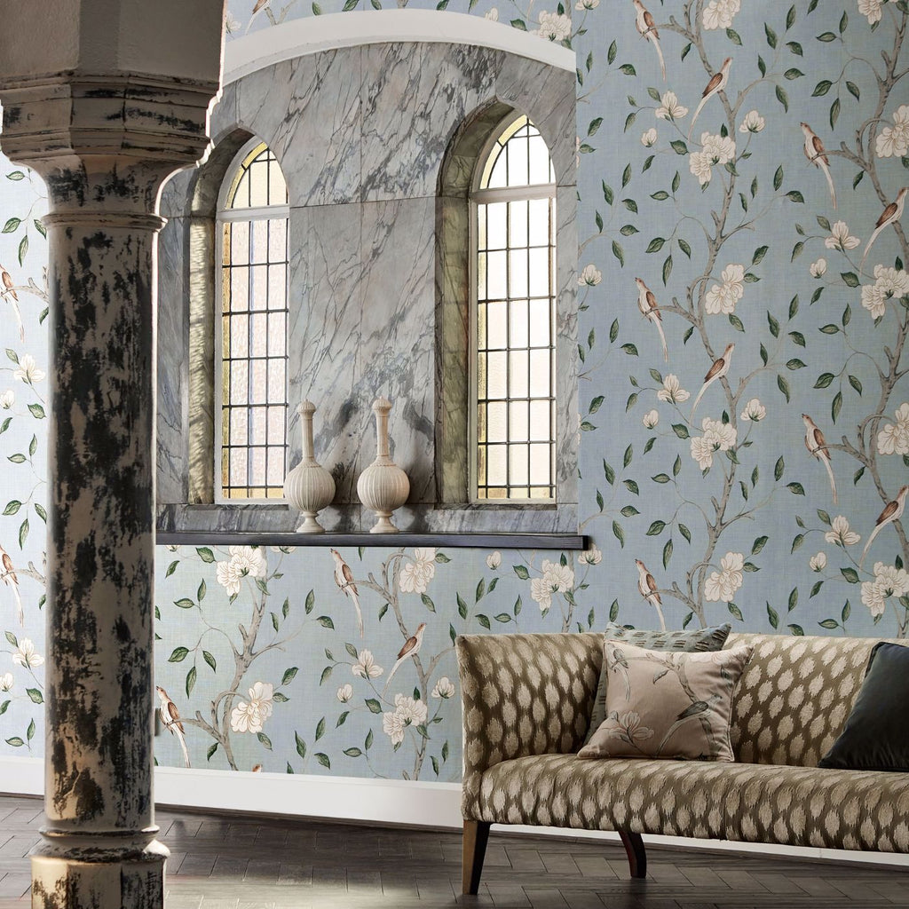 Eleonora Print - Stockholm Blue Wallcovering | Zoffany