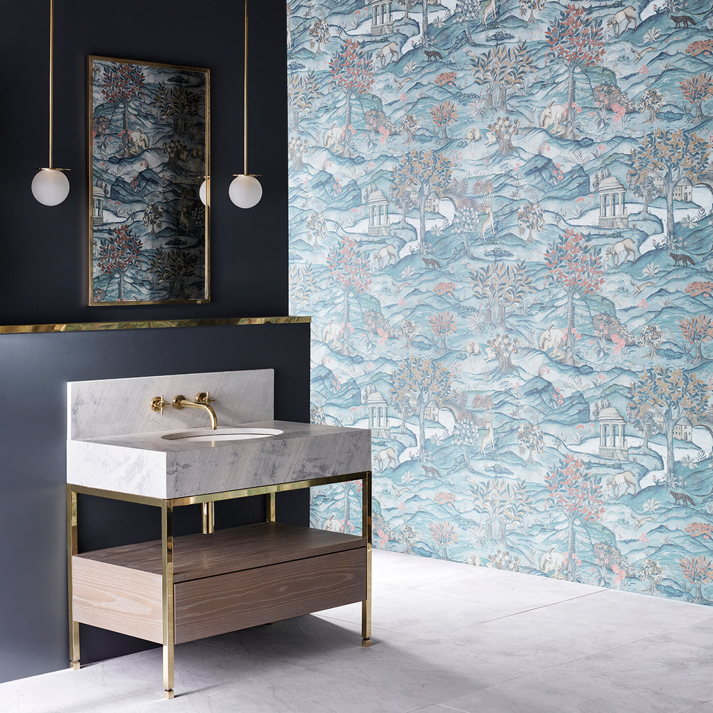 Stand Wood - Teal/Velvet Blue Wallcovering | Zoffany