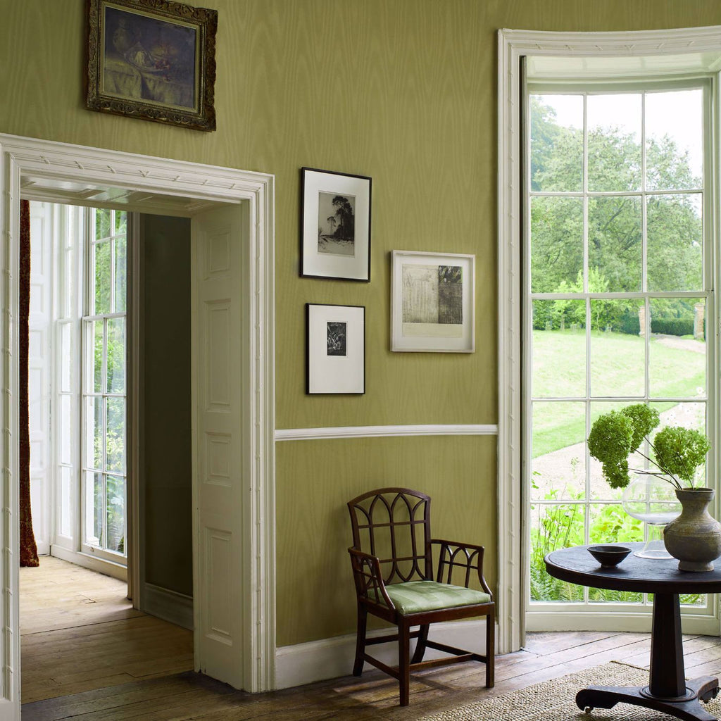 Moire Wallcovering - Hessian Green Wallcovering | Zoffany