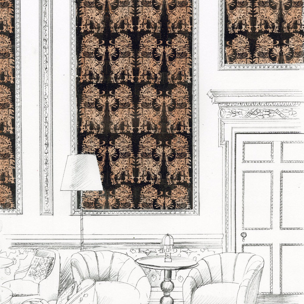 Sicilian Lion - Bone Black/Coppper Wallcovering | Zoffany