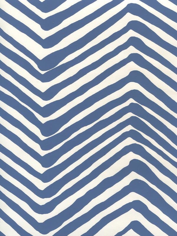 Zig Zag Navy on Almost White Screen Printed - White Wallcovering | China Seas