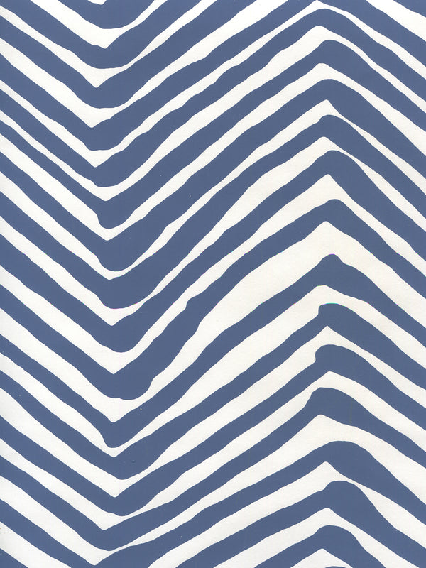 Zig Zag Navy on White Screen Printed - Off-White Wallcovering | China Seas