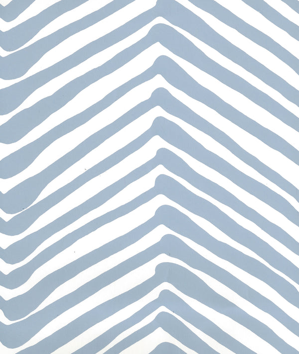 Zig Zag Slate Blue on Almost White Screen Printed | China Seas