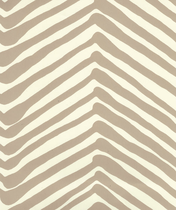 Zig Zag Taupe on Off White Screen Printed - Off-White Wallcovering | China Seas