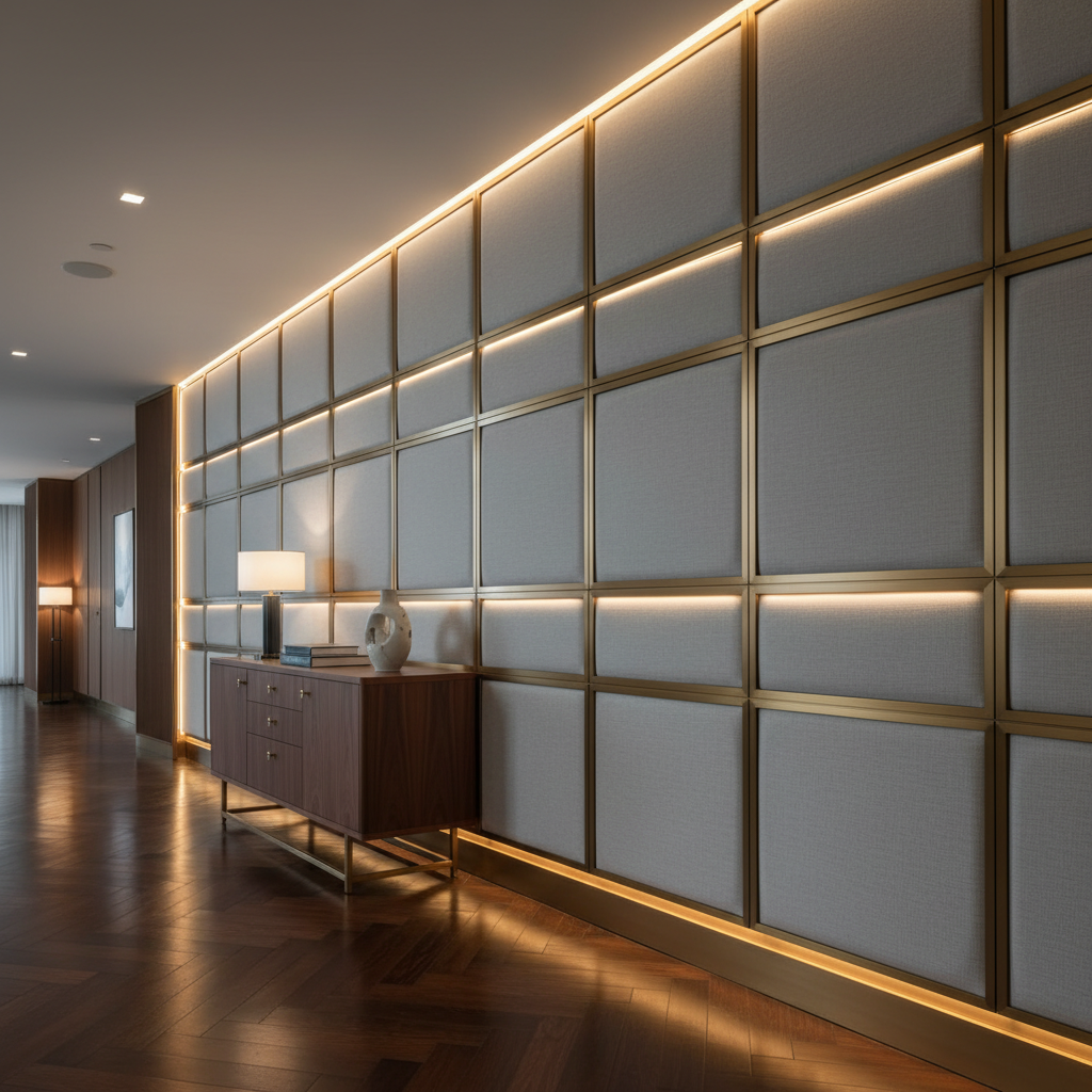 Yorktown Fog Contemporary Upholstered Wall Panel | Architectural Fabrics