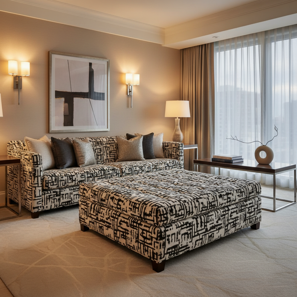 Exmore Ebony Upholstered Ottoman | Architectural Fabrics