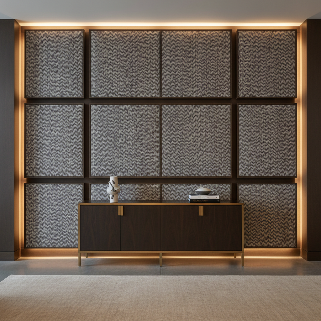 Chevron Woven Texture Slate Linen Upholstered Wall Panel | Architectural Fabrics