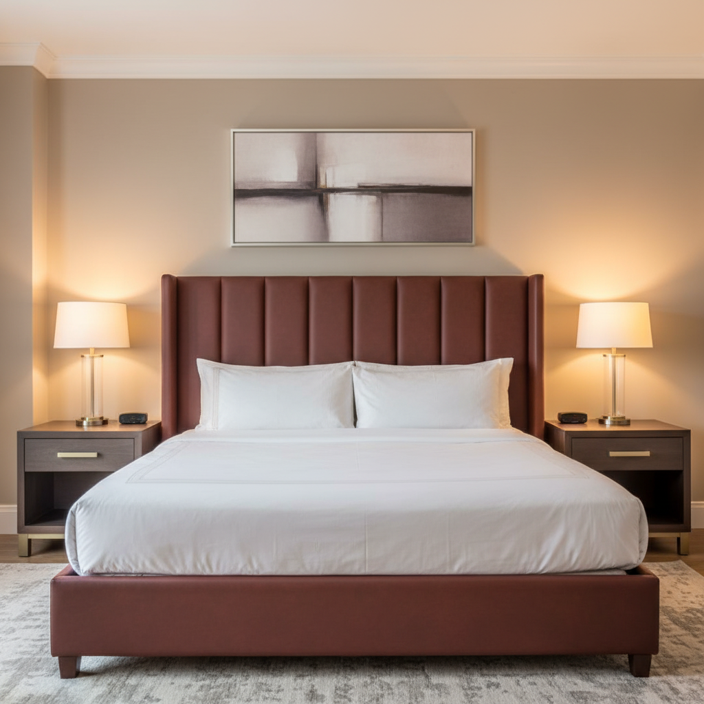 Smooth Leather Grain Rustic Burgundy Upholstered Headboard | Architectural Fabrics