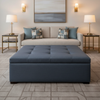 Brushed Linen Weave Deep Indigo Upholstered Ottoman | Architectural Fabrics