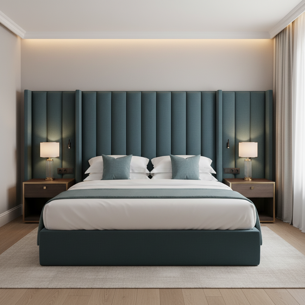 Fine Woven Texture Deep Teal Upholstered Headboard | Architectural Fabrics