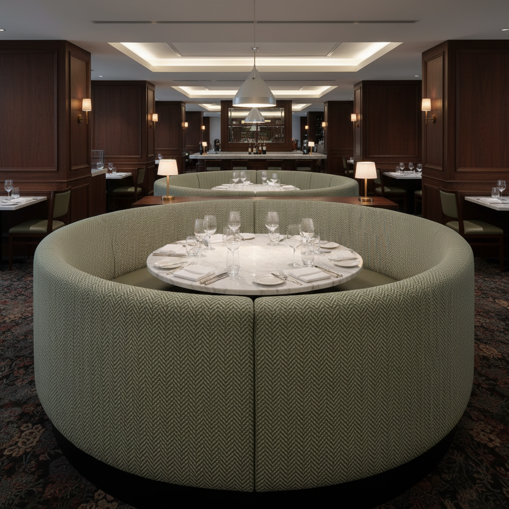 Chevron Woven Texture Sage Green Upholstered Banquette | Architectural Fabrics