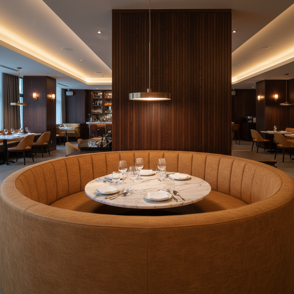 Smooth Pebble Grain Golden Caramel Upholstered Banquette | Architectural Fabrics
