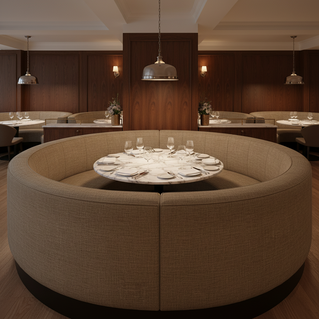 Linen Weave Texture Warm Taupe Upholstered Banquette | Architectural Fabrics