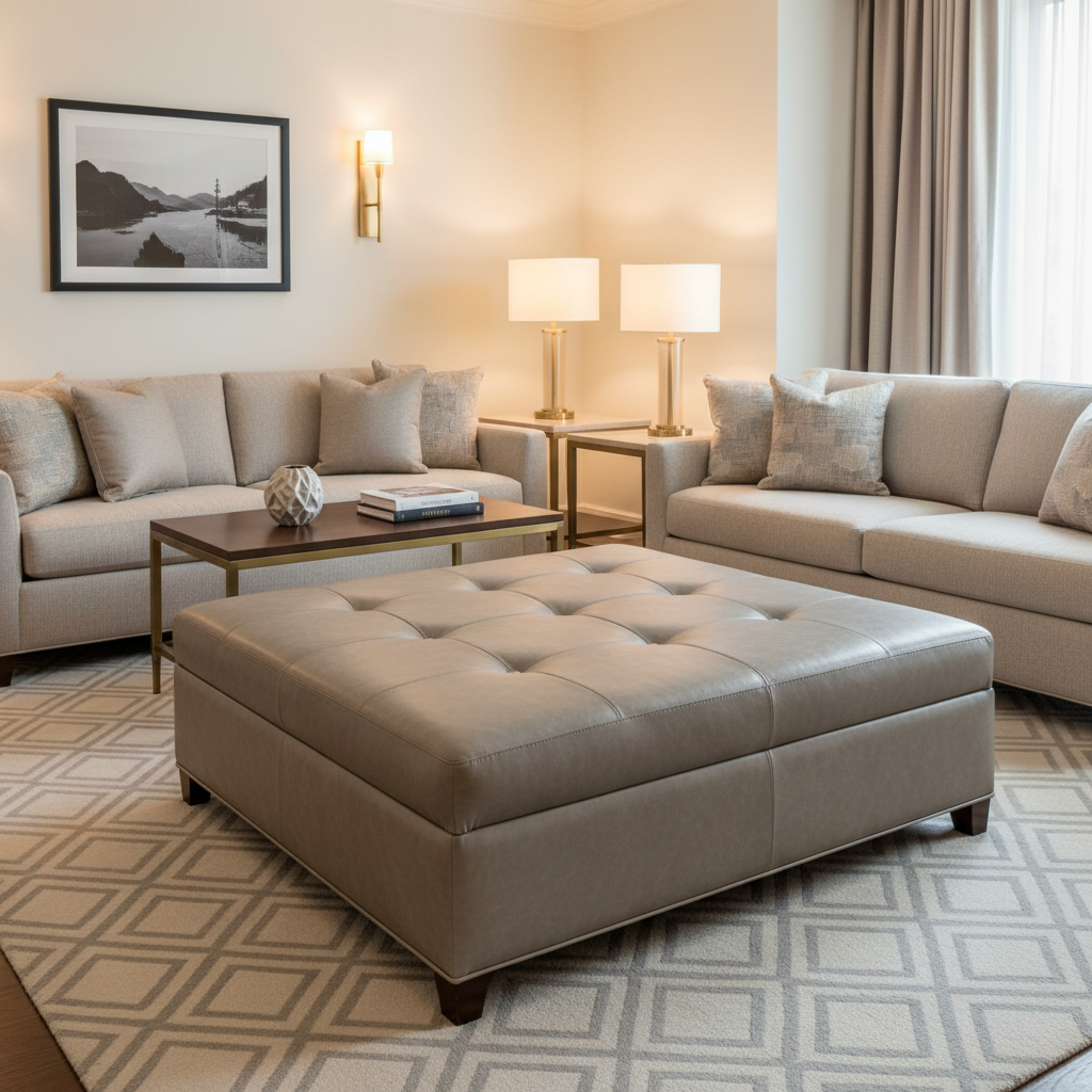 Nassau - Mineral Upholstered Ottoman | Architectural Fabrics
