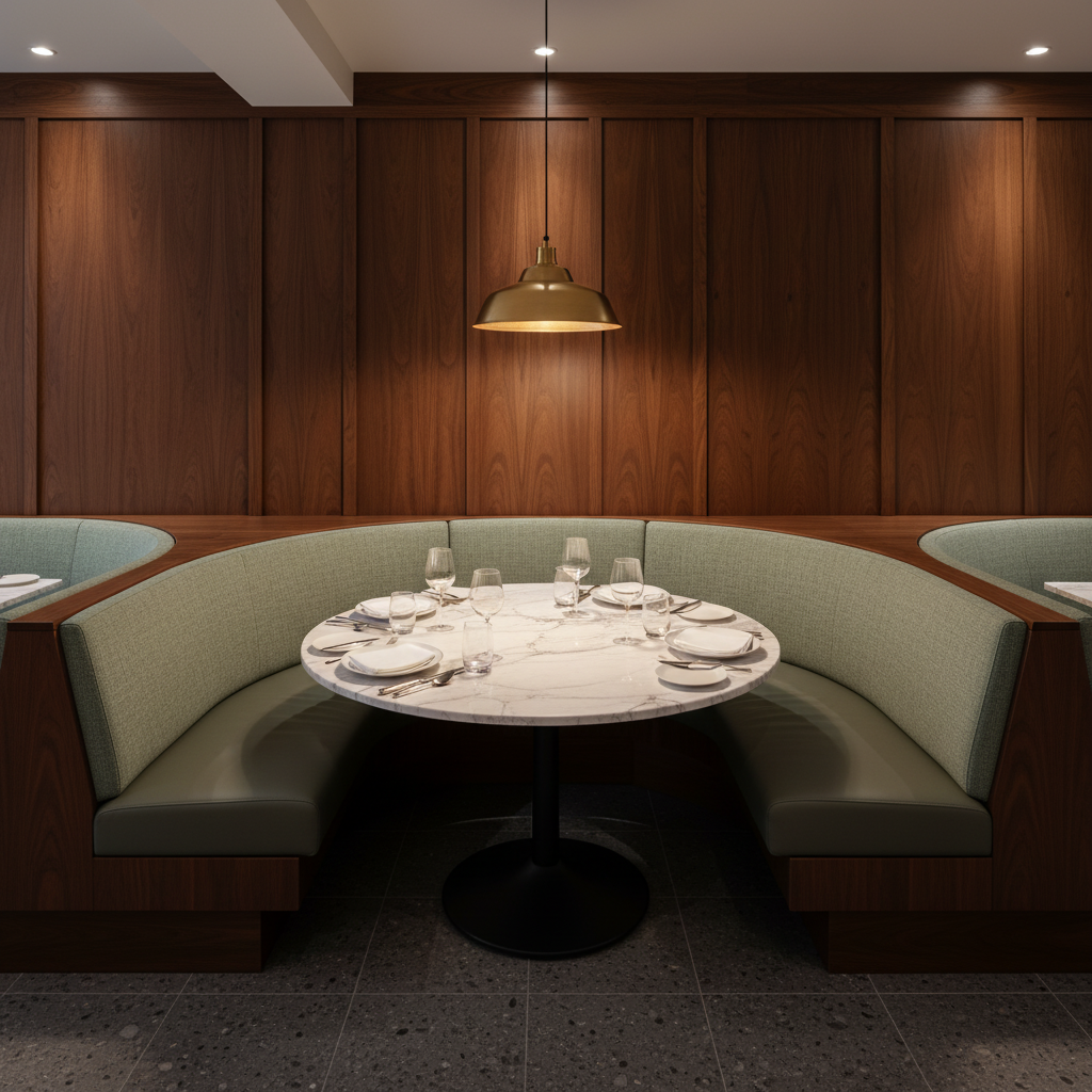 Fine Pebble Texture Dusty Sage Upholstered Banquette | Architectural Fabrics