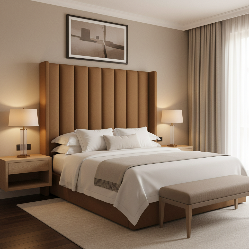 Smooth Matte Texture Caramel Brown Upholstered Headboard | Architectural Fabrics