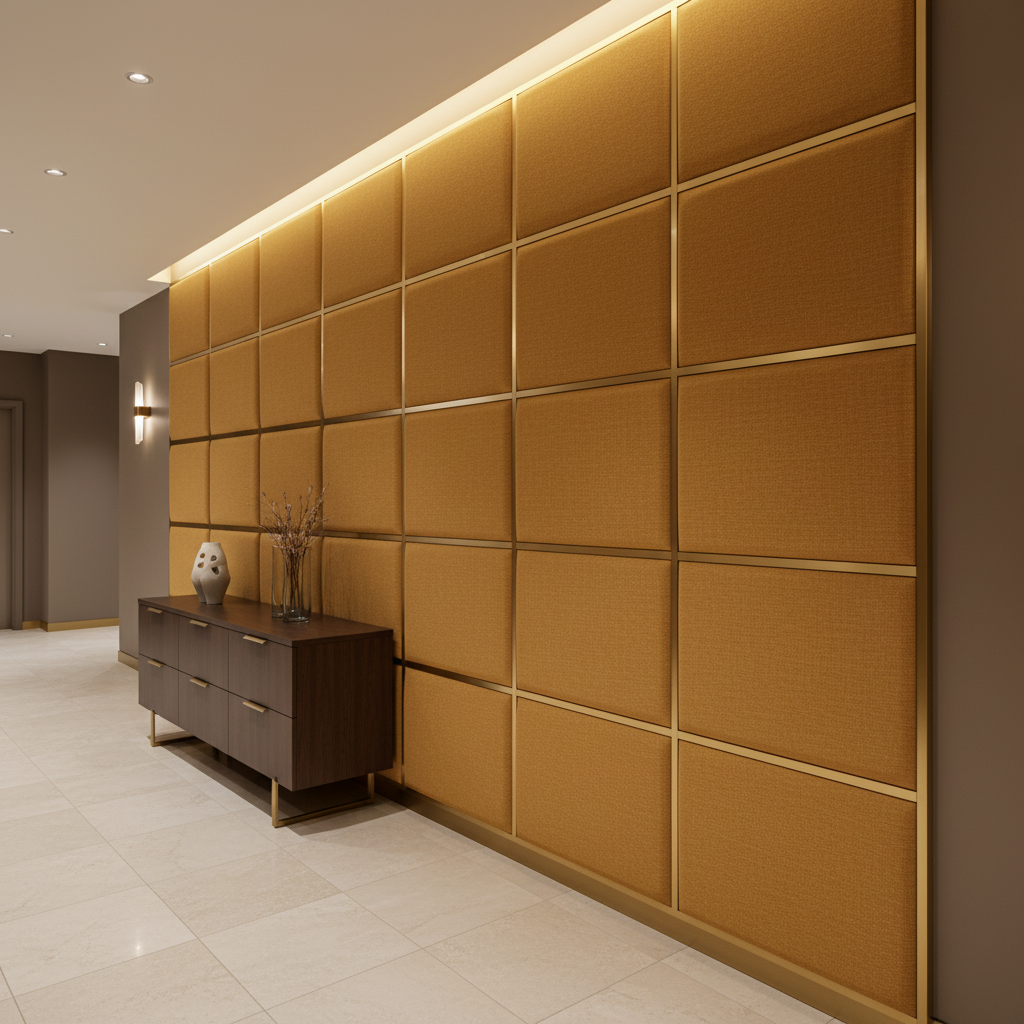 Fine Pebble Grain Golden Honey Upholstered Wall Panel | Architectural Fabrics