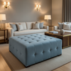 Ultrasuede Ice Blue Grey-Blue Upholstered Ottoman | Ultrasuede Upholstery