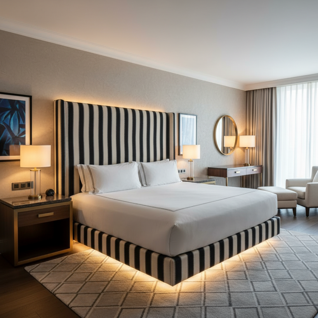 Lawrenceville Midnight Contemporary black & white Upholstered Headboard | Architectural Fabrics