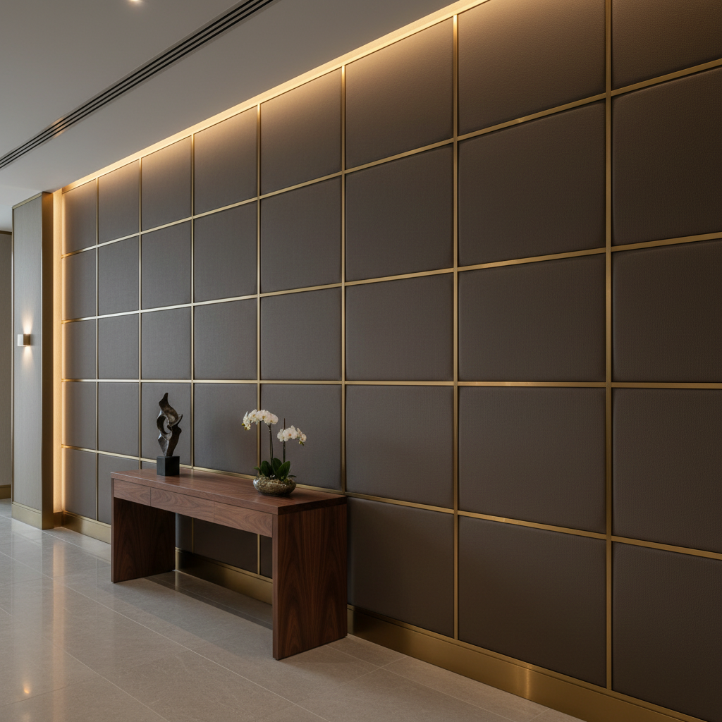 Smooth Pebble Grain Dark Taupe Upholstered Wall Panel | Architectural Fabrics