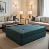 Subtle Textured Solid Deep Teal Upholstered Ottoman | Architectural Fabrics