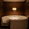 Woven Chevron Texture Natural Linen Upholstered Banquette | Architectural Fabrics