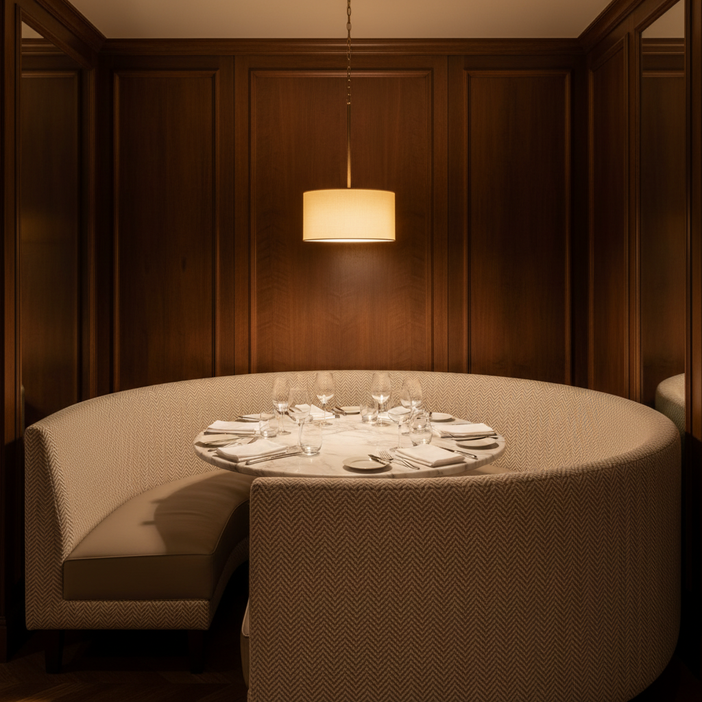 Woven Chevron Texture Natural Linen Upholstered Banquette | Architectural Fabrics