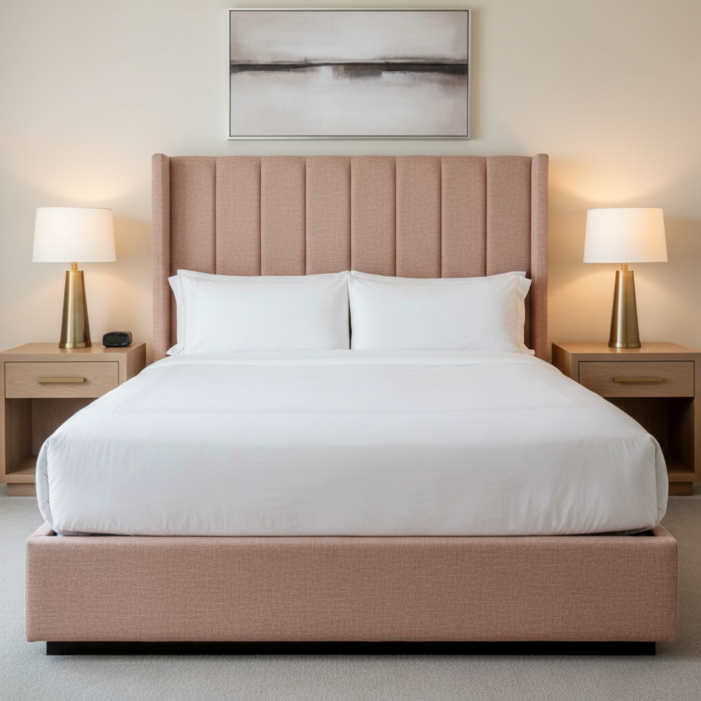 Woven Linen Texture Rose Quartz Upholstered Headboard | Architectural Fabrics