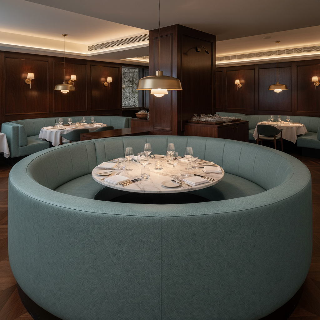 Smooth Pebble Grain Dusty Teal Upholstered Banquette | Architectural Fabrics