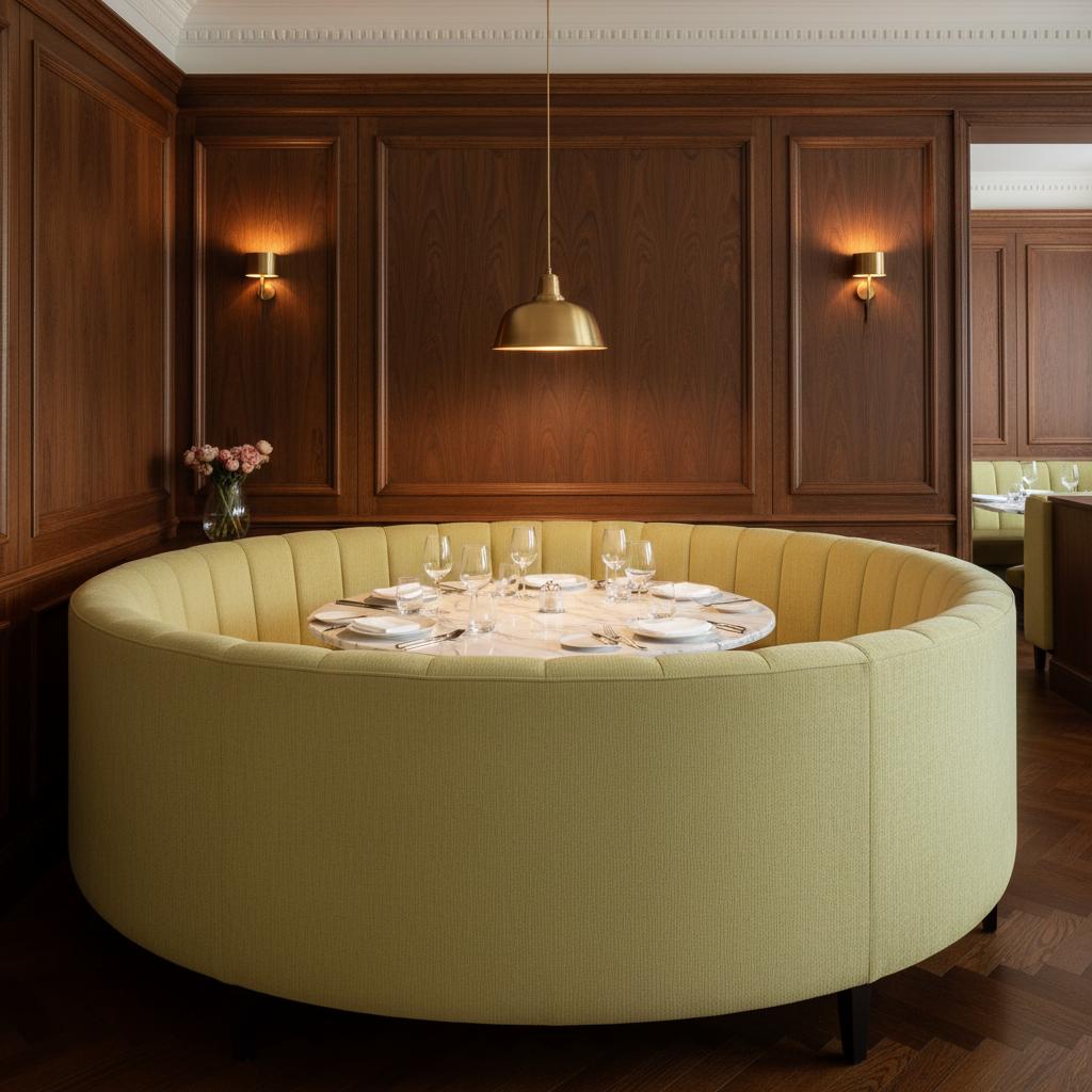 Vertical Linen Texture Pale Chartreuse Upholstered Banquette | Architectural Fabrics