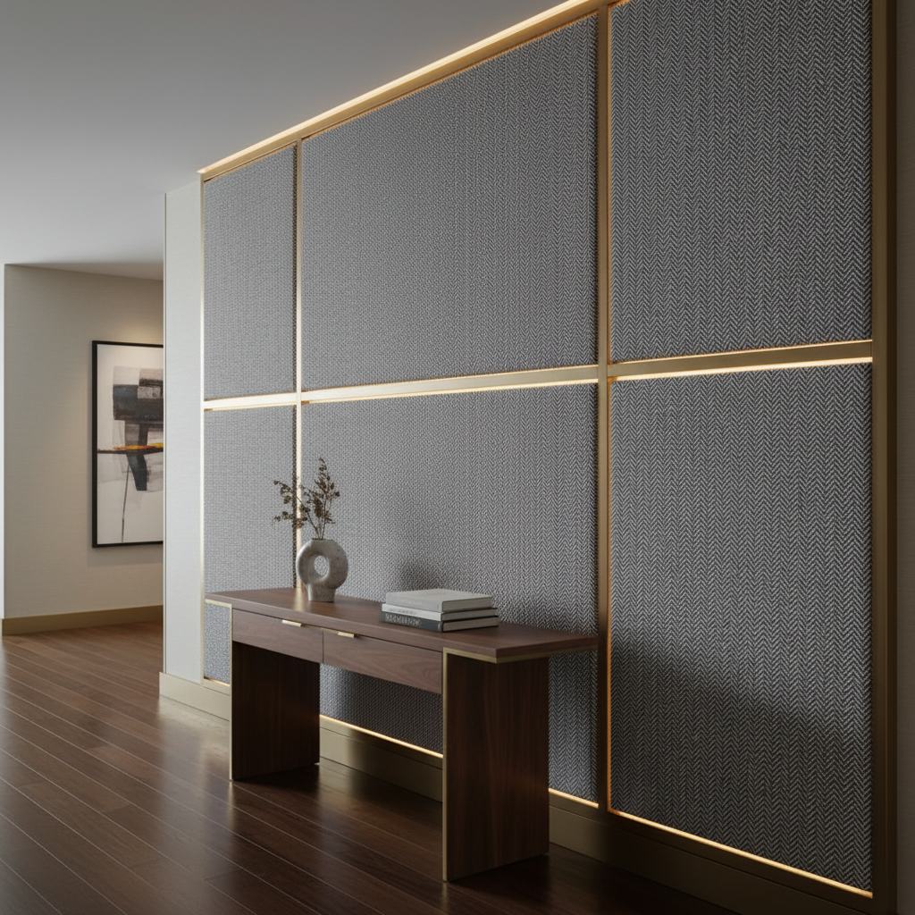 Woven Chevron Texture Charcoal Gray Upholstered Wall Panel | Architectural Fabrics