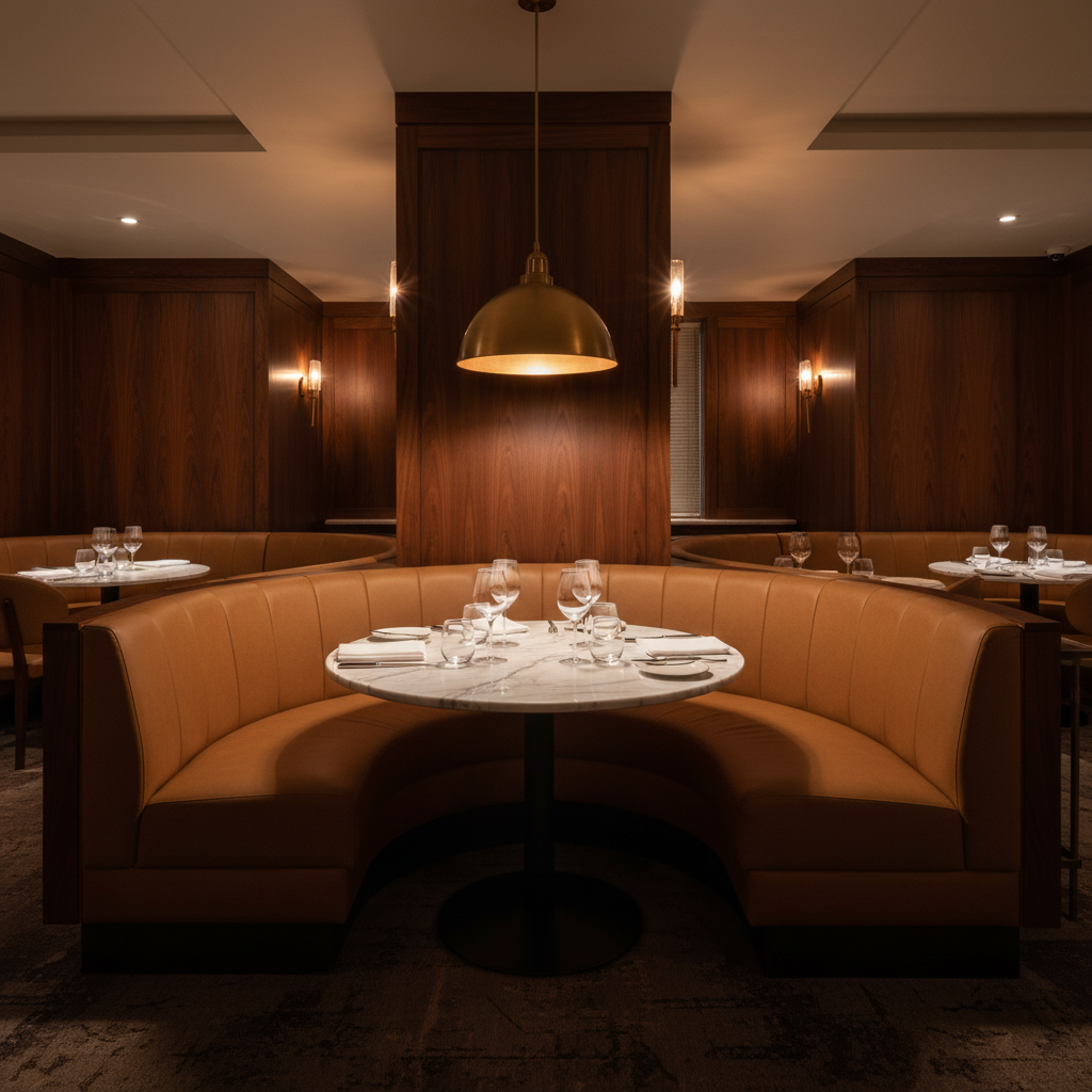 Smooth Matte Texture Caramel Brown Upholstered Banquette | Architectural Fabrics