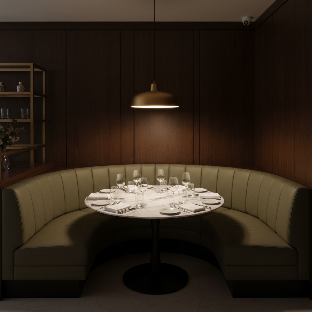 Maya Riviera - Olive Upholstered Banquette | Architectural Fabrics