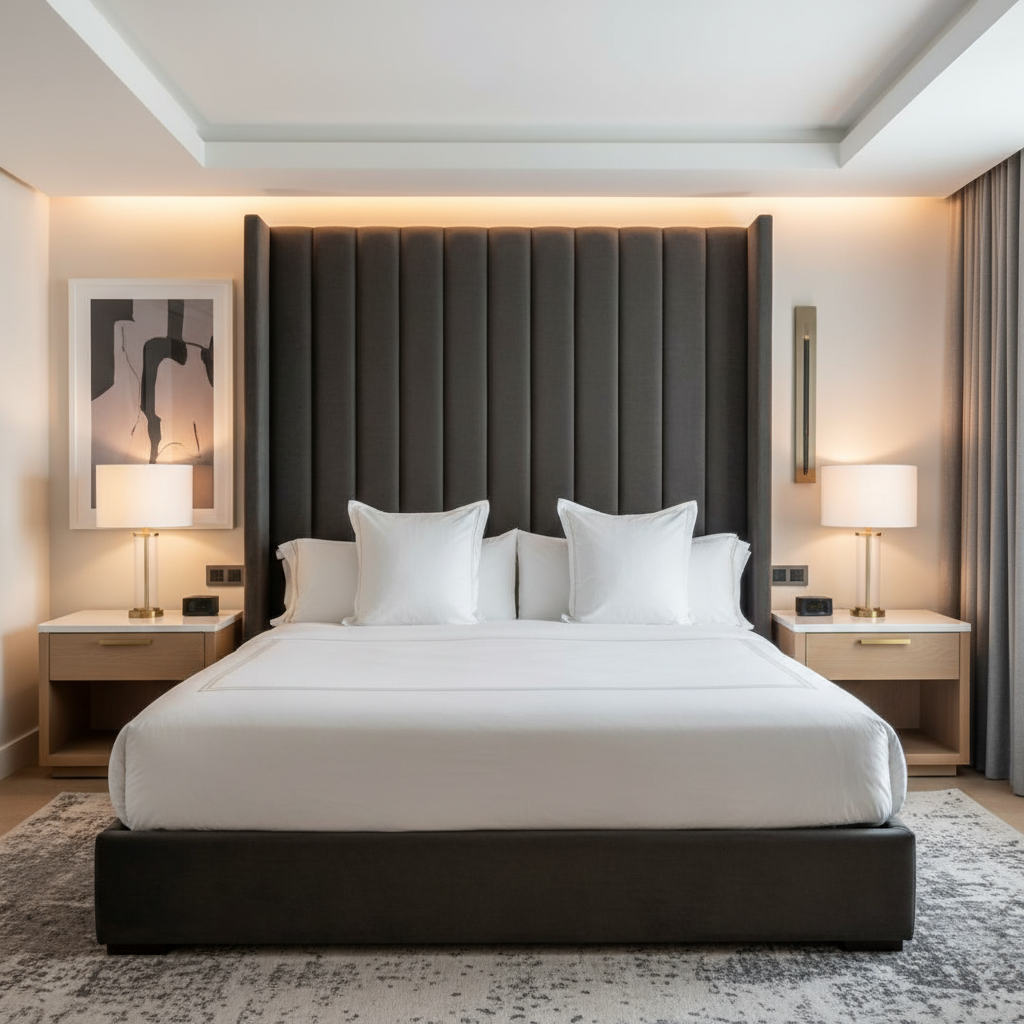 Fine Pebble Texture Dark Graphite Upholstered Headboard | Architectural Fabrics