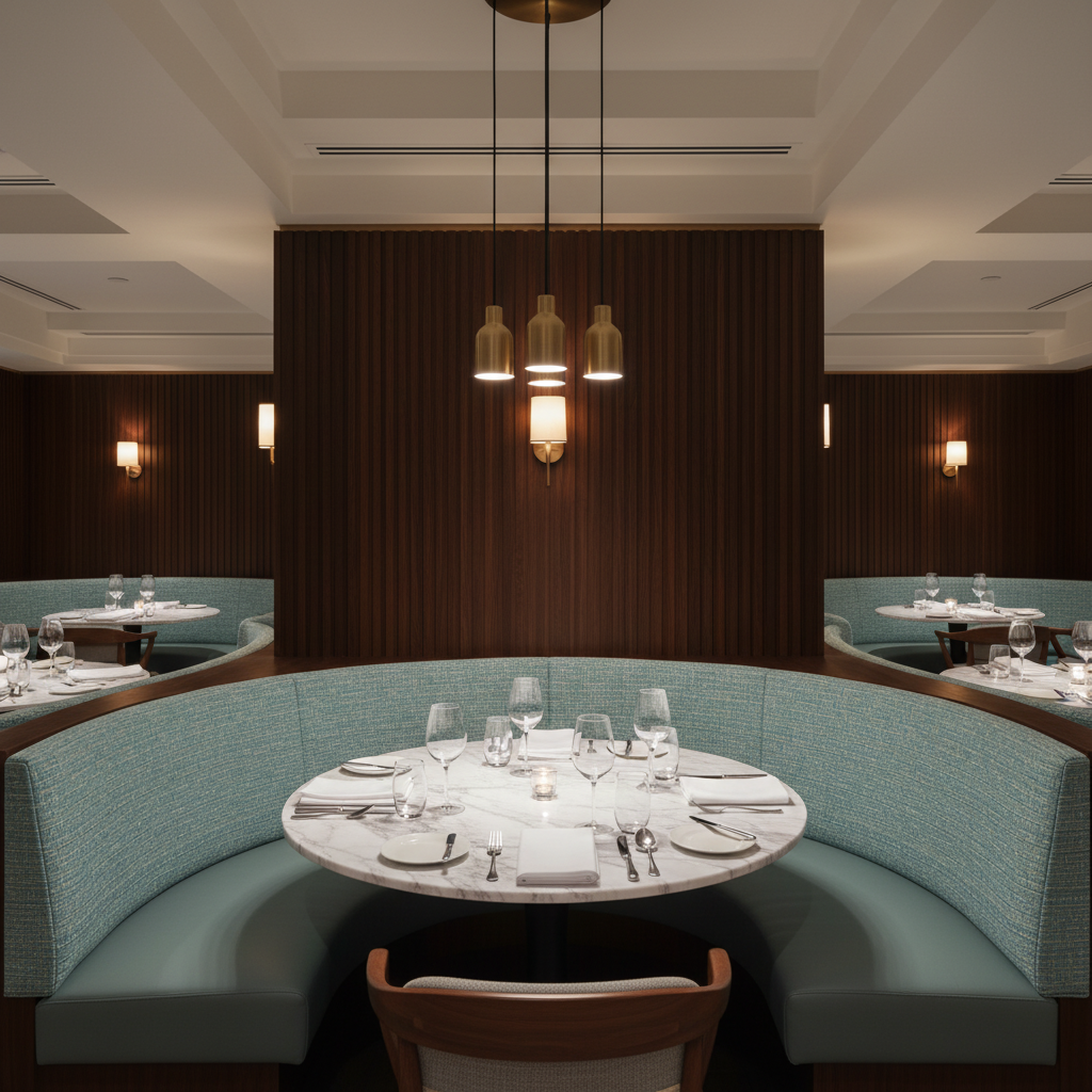 Woven Basketweave Texture Aqua Mist Upholstered Banquette | Architectural Fabrics