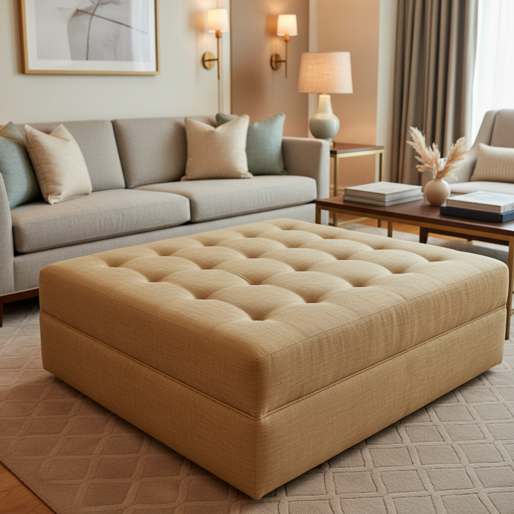 Triangle Reef - Oatmeal Upholstered Ottoman | Architectural Fabrics