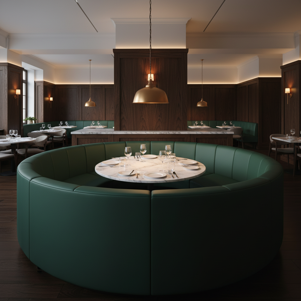 Kralendijk - Spruce Upholstered Banquette | Architectural Fabrics