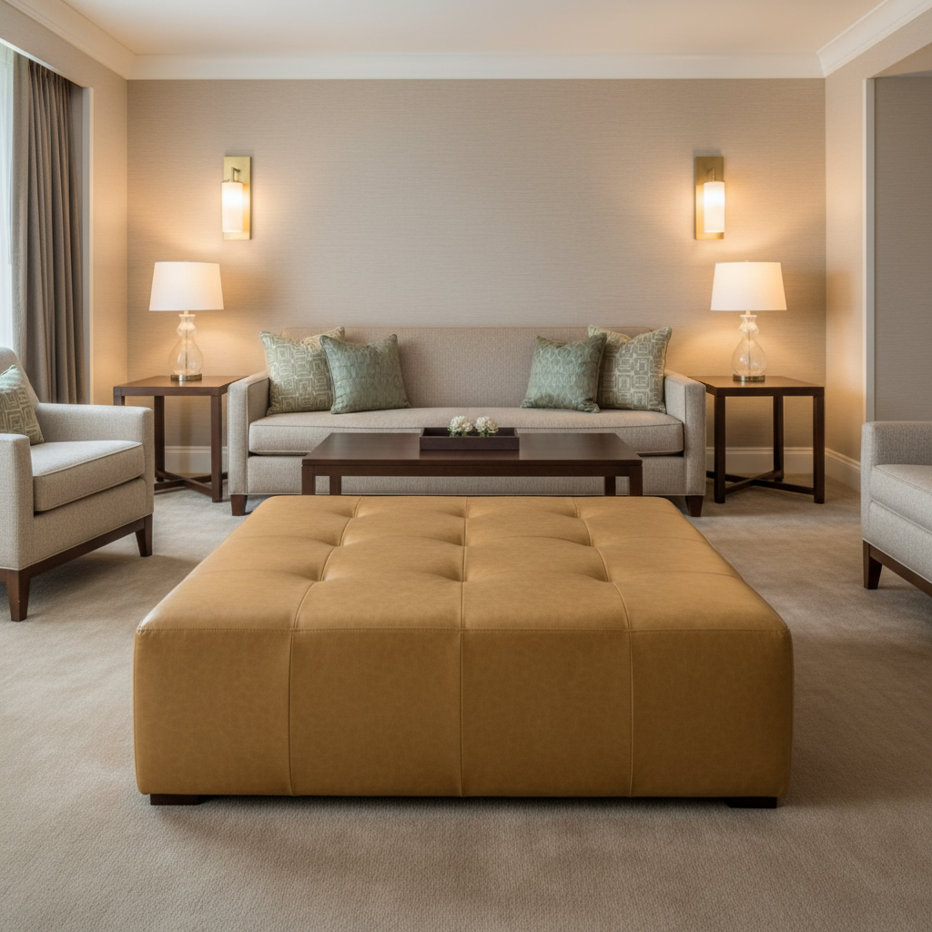 Smooth Pebble Grain Golden Wheat Upholstered Ottoman | Architectural Fabrics