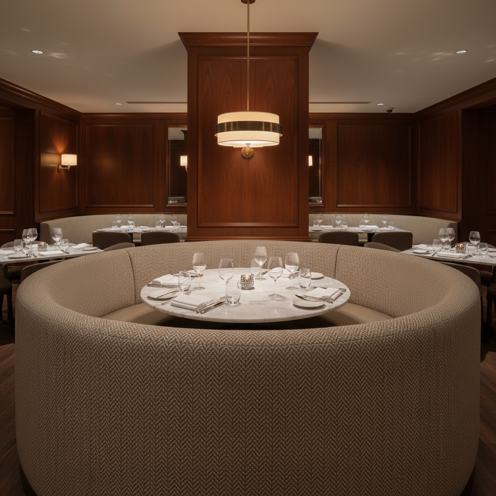 Woven Chevron Pattern Neutral Taupe Upholstered Banquette | Architectural Fabrics