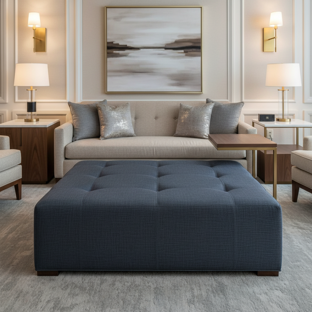 Aspect - Indigo Weave Performance Polyurethane Upholstered Ottoman | Architectural Fabrics