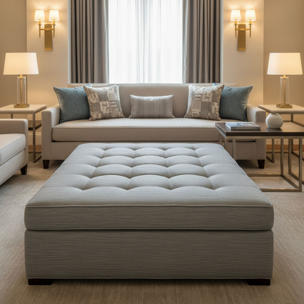 Treasure Beach - Fog Upholstered Ottoman | Architectural Fabrics